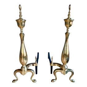 Restored Chippendale Style Vintage Brass Andirons- A Pair