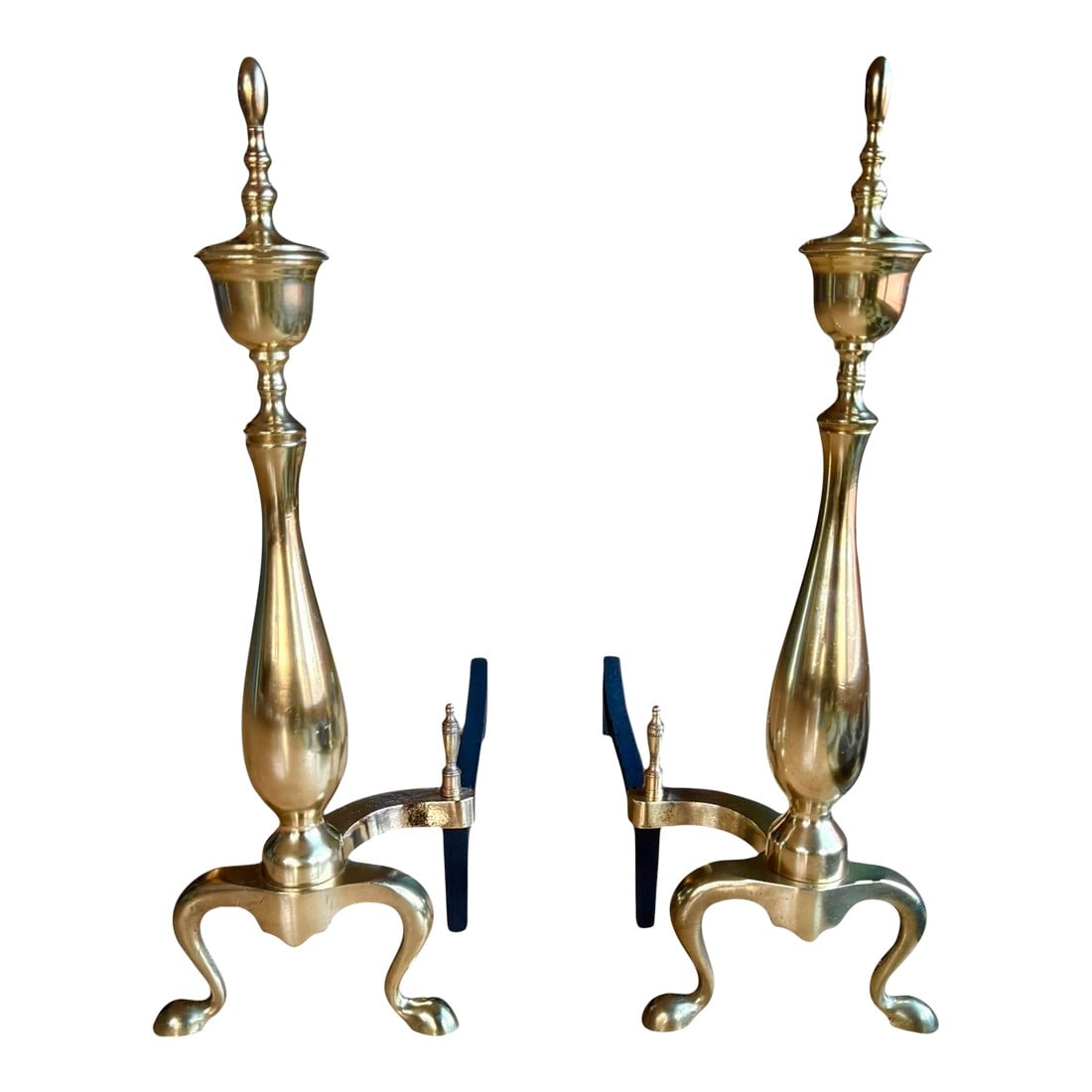 Restored Chippendale Style Vintage Brass Andirons- A Pair (1 of 9)