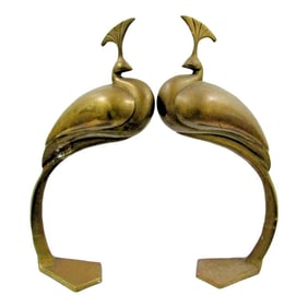 1983 Dolbi Cashier Large Standing Brass Peacock Sculptures - a Pair