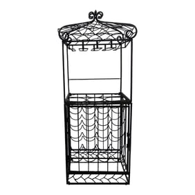 1980s Spanish Revival Vintage Black Wrought Iron Cage Shape 20 Bottle Wine Rack