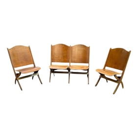 French Tandem Double Bench 2-Seat Folding Chair Set