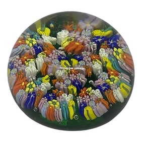 Vintage Italian Murano Venetian Art Glass Multi Colored Millefiori Paperweight