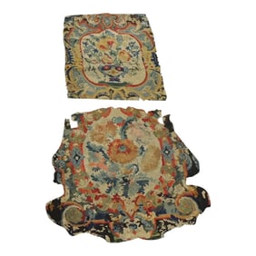 Antique Red & Green Floral Needlepoint Tapestry Charis Covers - Set of 2