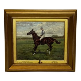 Historic Victorian Oil Painting Race Horse Victor Wild Jockey Mornington Cannon Up Kempton Park