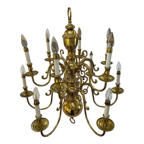 Late 20th Century Solid Brass Williamsburg Georgian Style 12 Arm Chandelier Attributed to Chapman