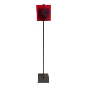 Ateliers Clarisse Dutraive Gray Steel and Red Glass Floor Lamp Signed