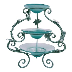 1990s Murano Style Art Collection Bordeaux Blue Glass 3 Tier Server Grapes and Grapevine