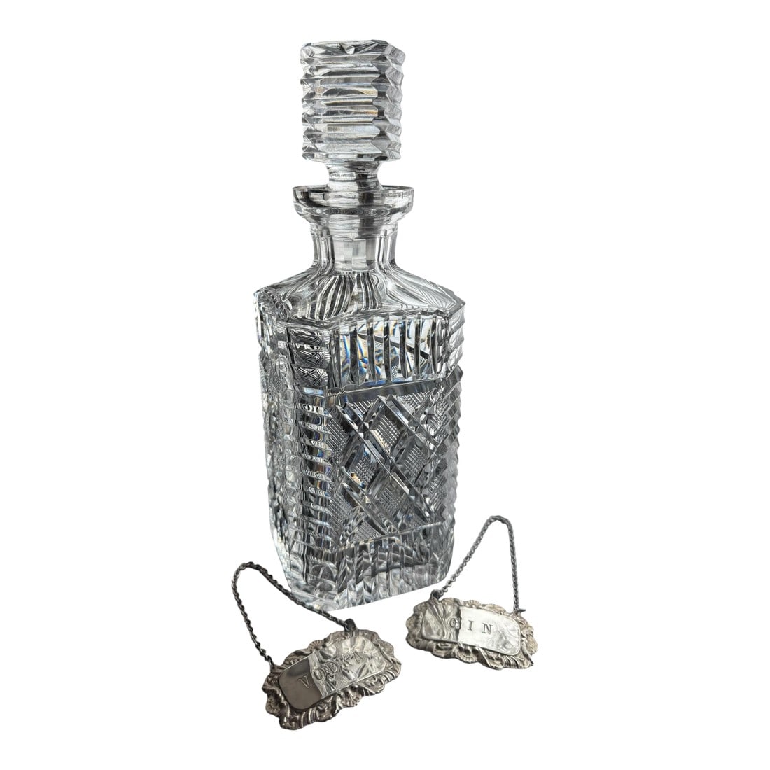 Vintage Vodka Gin Waterford Crystal Strawberry Square Master Cutter Spirits Decanter & Silver-Plate (1 of 9)