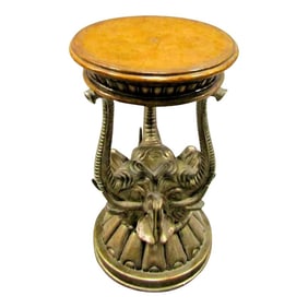 1980s Three Elephant Heads Lotus Blossom Base Leather Top Side Table Attributed to Maitland-Smith