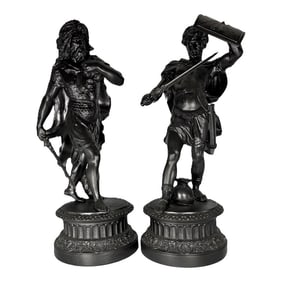 Pair of Antique 19th Century Spelter Roman Warrior Statues