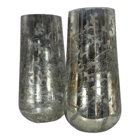 Pair of Mercury Glass Etched Vases