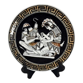 Late 20th Century Handmade Greek Decorative Plate - Achilles & Patroclus Scene
