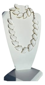Vintage White Lucite Leaf Demi Parure Jewelry Set Necklace and Bracelet