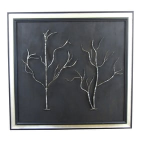 Large Vintage John-Richard Brutalist Metal Tree Sculpture Framed Wall Art