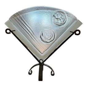 Studio Art Glass Fan Vase Wrought Iron Stand