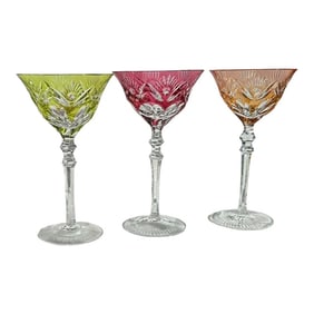 Vintage Cut to Clear Colored Crystal Wine Stemware- Set of 3