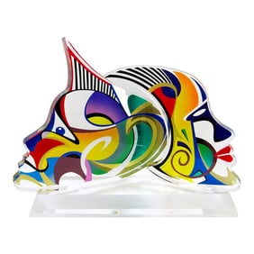 1990s Large Shlomi Haziza Signed Double Impression Acrylic Lucite Sculpture Two Faces