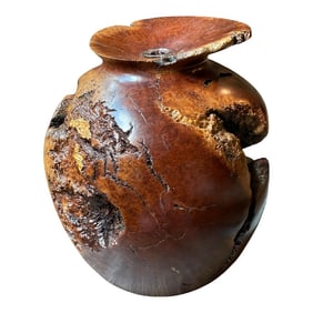 Vintage Large Burlwood Hand Turned Brutalist Art Vase