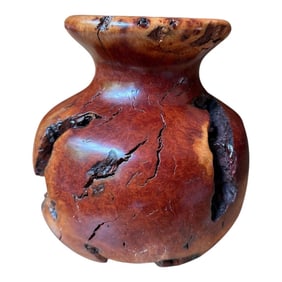 Vintage Brutalist Burlwood Hand Turned Sculpture Art Vase Decor