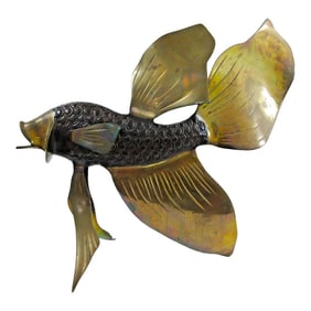 1950s Vintage Large Bronze and Brass Siamese Beta Fighting Fish Sculpture 26" Long