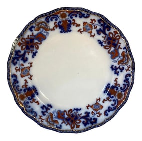 1897 English Royal Doulton Flow Cobalt Blue & Red Floral With Gold Trim Plate