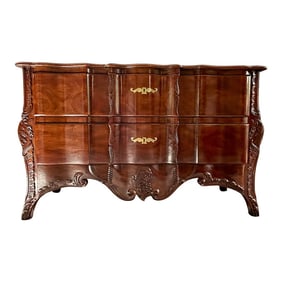1980s Widdicomb French Louis XV Style Mahogany Serpentine Chest of Drawers, Hand-Carved
