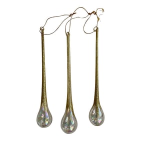 Vintage Christmas Ornament - Glass Teardrop With Gold Glitter- Set of 3