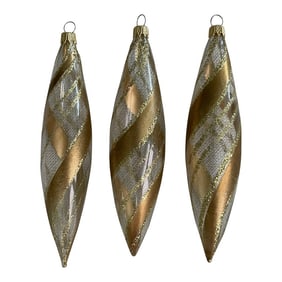 Vintage Christmas Ornament.- Blown Glass With Gold- Set of 3