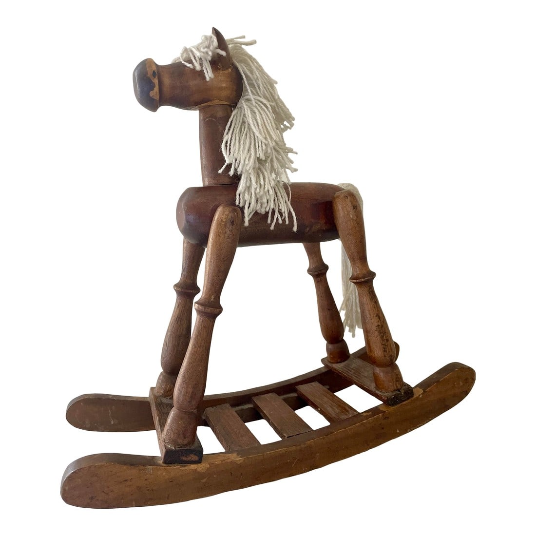 Vintage Handmade Wooden Miniature Classic Rocking Horse Toy: This Vintage Handmade Wooden Miniature Classic Rocking Horse Toy makes a sweet addition to any room, but especially a child's room. Condition: Alterations: Original Condition Unaltered Imperfections: