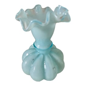 Vintage Fenton Light Blue Melon Vase With Ruffled Edge