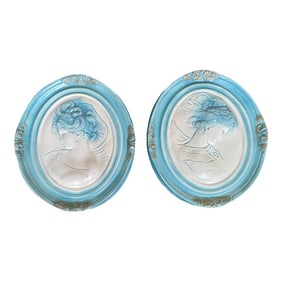 Vintage Pair of Large French Bisque Oval Wall Plaques