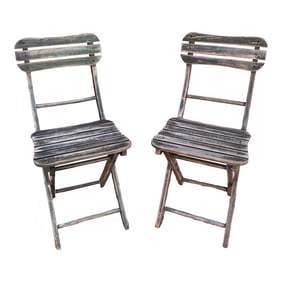 1950s Wooden Outdoor Folding Chairs - Set of 2