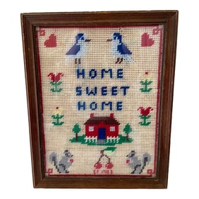 Mid 20th Century Vintage Framed Needlework "Home Sweet Home"