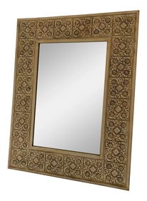 Mid 20th Century French Country Painted White Pressed Metal Beveled Wall Mirror