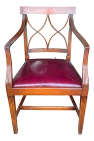 Early 20th Century Regency Style Walnut and Leather Arm Chair