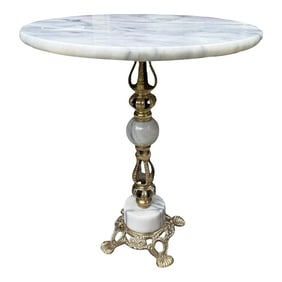 Hollywood Regency Reticulated Brass & Marble Petite Drinks Table