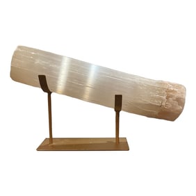 Large Selenite Crystal Rod on Brass Stand