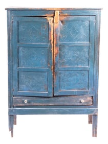 Antique Blue Painted Distressed Pie Safe Tall Cupboard