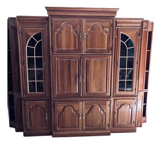 1980s Vintage Cherry 5 Piece Wall Unit With Lighting