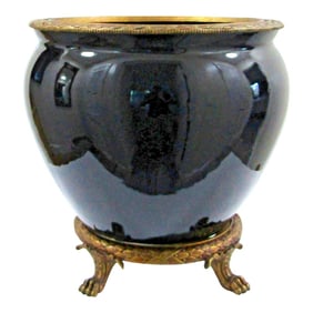 1960s Napoleon III Style Bronze and Opaline Jardiniére Planter Bronze Scale Claw Base