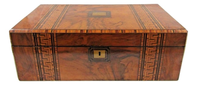 Victorian Burr Walnut Parquetry Inlaid Writing Slope Portable Desk Turnbridge