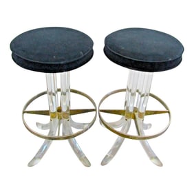Pair of Hollywood Regency Lucite and Chrome Swivel Stools by Hill Manufacturing