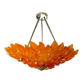 Large Sirmos Orange Fiberglass Resin Sun Design Art Deco Revival Chandelier