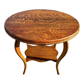 Antique Early 1900s Tiger Oak Oval Two-Tier Parlor Table