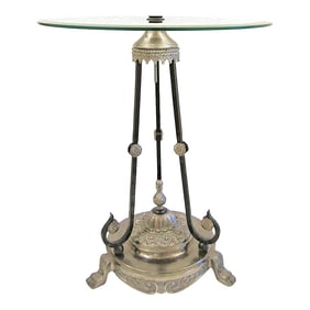 Gorgeous Verdi Gris Circular Neoclassical Italian Gueridons Glass Top Table