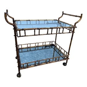 A Mid Century Faux Bamboo Bar Cart in the Style of Maison Bagues