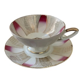 Vintage Bavaria Teacup With Saucer - Magenta & Gold