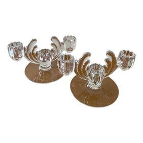 A 1950s Pair of Vintage Empire Glass Candle Holders (Or Candelabras)
