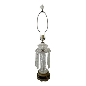 Mid 20th Century Tall Crystal Lamp With Dangling Crystals