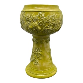 1970s Ceramic Pedestal Vase With Floral Detail